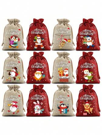 12/24/36pcs Drawstring Gift Bags - Reusable Coarse Linen Burlap Candy Bags Suitable For Holiday Party Gifts And Decorations, Small Gift Bags, Candy Bags