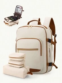 Mochila de viaje para mujeres, mochila de mano de 50L aprobada para vuelo, bolsa de viaje de artículo personal aprobada por TSA que se ajusta a portátiles de 18 pulgadas, bolso de fin de semana/noche con bolsa de aseo y organizadora, blanco y marrón claro - Multicolor - Ver 12