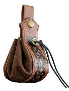 腰带袋腰包腰包中世纪复古皮包中世纪文艺复兴腰带腰包口袋休闲徒步节日文艺复兴集市服装道具旅行钱包万圣节 - 棕色 - 查看 2