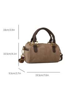 女士高级时尚手提包，新款时尚百搭圆形拉链单肩斜挎包，绒面 PU 皮革波士顿包 - 卡其色 - 查看 3