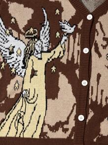 Áo len dài tay cổ chữ V dáng rộng họa tiết chim bồ câu hiệu Andreilee, trang phục đường phố đa năng dành cho nam và nữ, phù hợp cho mùa xuân, thu và đông. - màu nâu - Xem 5