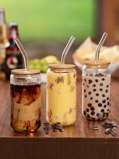 1pc Transparent Clear Beer Glasses With Straw,Iced Coffee Glasses, Cute Tumbler Cup, Ideal For Whiskey, Soda, Tea, Water , Back To School Supplies