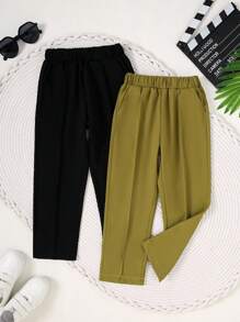 2 peças Menino Cor Sólida Casual Solto Confortável Calças de Sarja, Adequado para Casacos