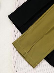 2 peças Menino Cor Sólida Casual Solto Confortável Calças de Sarja, Adequado para Casacos