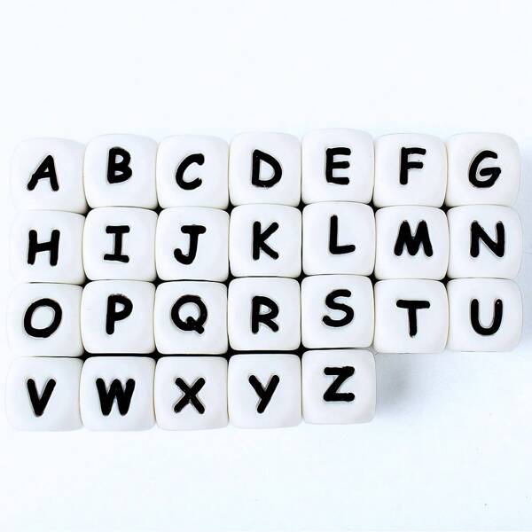 10-100 peças de contas de letras de silicone de 12 mm, contas redondas de silicone para pulseiras, colares e correntes de chupeta DIY