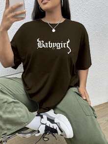 Women's T-Shirt With Baby Print, Stylish - 鏽棕色 - 查看 3