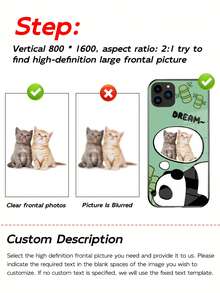 1 件定制可爱熊猫图案玻璃手机壳，高清 UV 打印，满足客户需求，适用于各种手机型号 - 綠色 - 查看 3