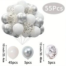 Set de 55 piezas de globos de confeti multicolor para boda, cumpleaños y fiesta - Decoraciones de látex duraderas plateadas y blancas, globos de látex para diversas celebraciones sin electricidad