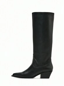 Giày bốt thời trang nữ, Giày bốt cao gót qua đầu gối mới thu/đông, giày bốt cao cổ màu đen cổ điển cho nữ, giày bốt đi xe ôm vừa vặn, mũi nhọn - màu đen - Xem 6