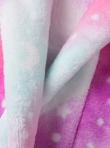 年轻女孩全身印花连帽系带法兰绒睡袍 - 彩色 - 查看 5