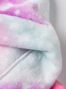 年轻女孩全身印花连帽系带法兰绒睡袍 - 彩色 - 查看 3