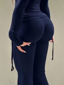 AiTyi Women's Casual Pants, Fashionable Sexy Slim Fit, Suitable For Graduation, Christmas, New Year, Thanksgiving, All Seasons, Ribbed Waistband Flared Knit Trousers, Well Fit