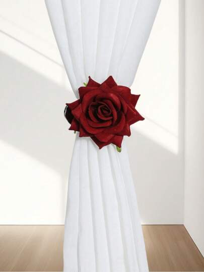 1pc French Romantic Rose Curtain Tieback Party Decorative Sheer Curtain Clip, Suitable For Living Room Bedroom Window Decoration, Wedding, Valentine'S Day, Home Decor Gifts Birthday Graduation