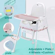 Adjustable 3-In-1 Baby Highchair Infant High Feeding Seat Toddler Table Chair UK - Pink - View 3