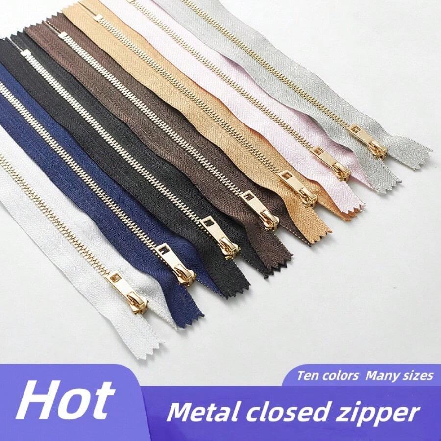 10pcs #3 Closed-End Metal Zippers, Smooth Y-Teeth Design, Suitable For Handmade Bags, Pockets, Garments DIY, Various Colors & Sizes Available