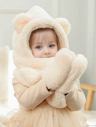 סט כפפות חורף חם לילדים עם אוזני דוב חמודות 1pc, עמיד בפני רוח, ללבוש יומיומי בחוץ