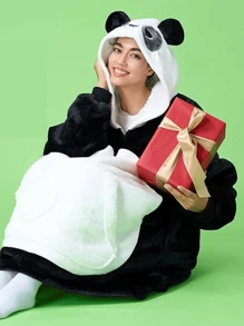 SYNCFUN Wearable Blanket Hoodie - Oversized Soft Sherpa Fleece Hooded Blanket - Warm Cozy Plush Flannel Blanket Sweatshirt Gifts - With Giant Pocket And Sleeves For Adults Women Men - 貓熊 - 查看 6