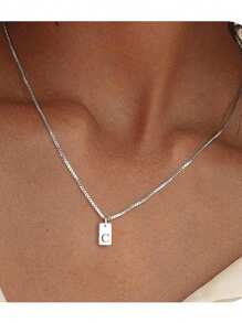 1 chiếc vòng cổ mặt chữ cái viết tắt A-Z dành cho nữ, thép không gỉ 316L, quà tặng Halloween, mùa tựu trường - Bạc - Xem 20