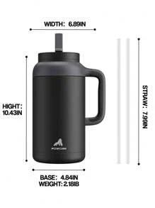Cốc sứ 64oz có tay cầm, nắp 2 trong 1 tích hợp ống hút, giữ nhiệt 36 giờ, an toàn khi rửa bằng máy rửa chén, chống rò rỉ, đế chống trượt, bình nước giữ nhiệt bằng thép không gỉ, thích hợp cho gia đình, văn phòng và phòng tập gym (Xanh dương đậm) - màu đen - Xem 4