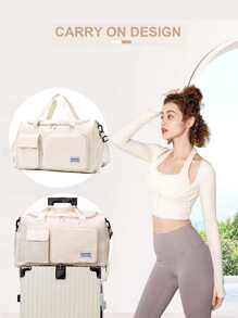 1個35l健身袋,瑜伽斜挎袋,運動袋,帶有鞋格和濕衣格,奶油色牛津布耐磨防水材料,旅行袋,帶有濕和乾兩個口袋,輕便手提袋,週末隨身包,為女性和男性訓練,旅遊,鍛練,游泳和商務度假等提供便利。