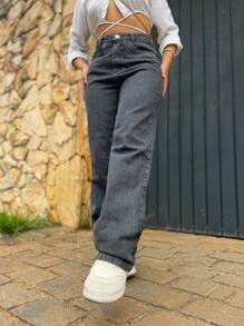 Pants/Wide Leg/Jeans/High Waist Women's Jeans Without Lycra - 灰色 - 查看 1