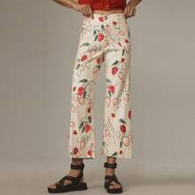 Women Denim Pants Fruit Print Crop Capri Loose Jeans Trousers For Casual Office Streetwear - 紅色 - 查看 2