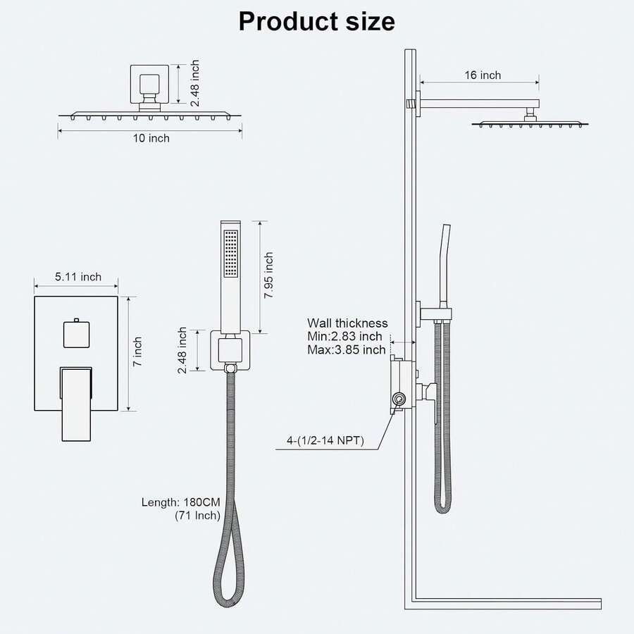 GOXIUHAN Black Shower Faucet Set Rainfall Shower System With Rain