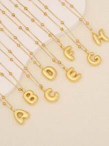 1入組鍍金紫銅大字母氣球泡泡頭飾，首字母吊墜項鍊，適用於個性化時尚珠寶，男女適用 - 金黃色 - 查看 5