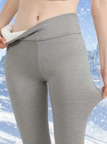 Women's Outdoor Thermal Leggings, Thick Thermal Lined High Waist Skinny Casual Pants For Outdoor, Winter - Light Grey - View 3