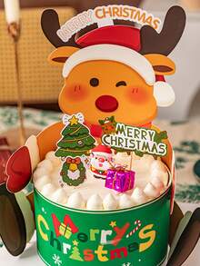 1pc圣诞蛋糕盒圣诞烘焙环绕麋鹿老人装饰圣诞礼物圣诞快乐平安夜圣诞派对 - 彩色 - 查看 3