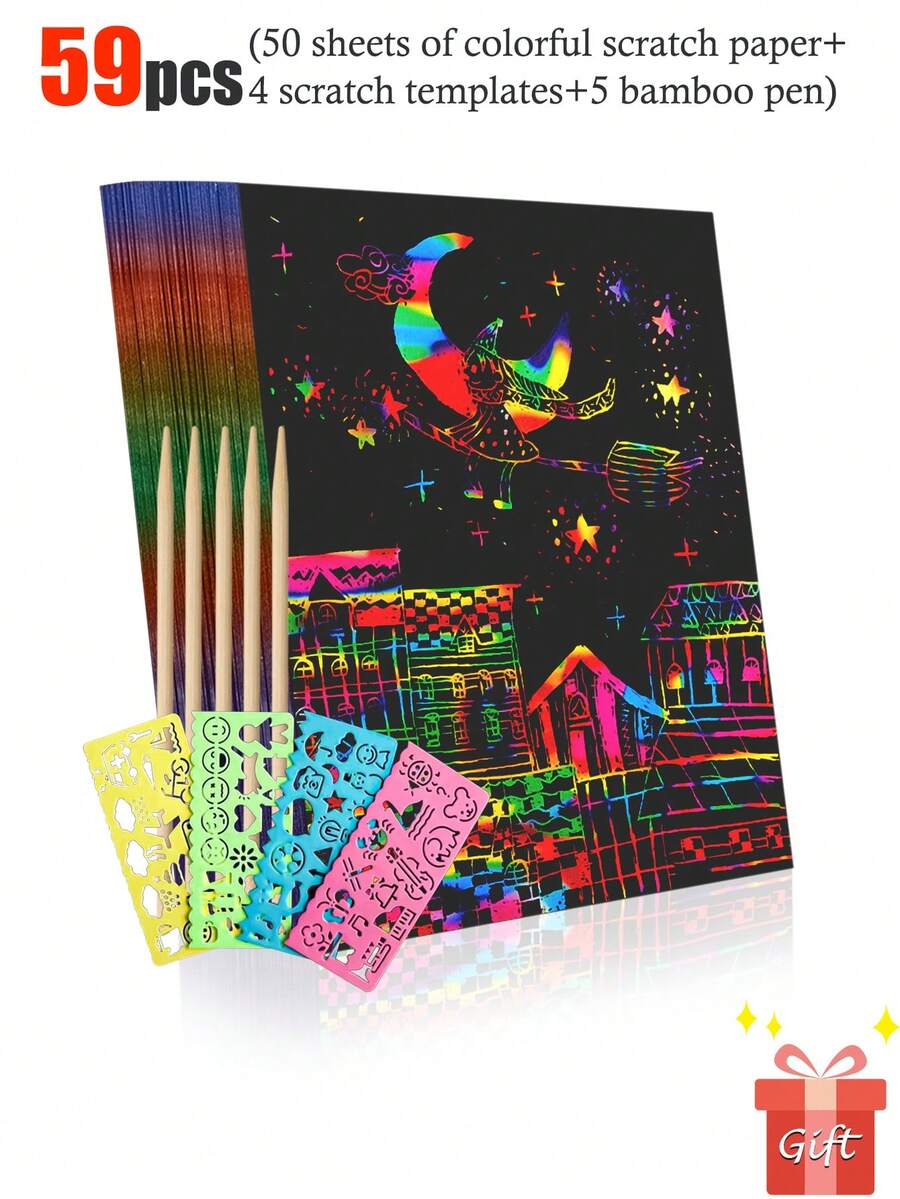 Party Gift 50 Packs Of Rainbow Scratch Notebooks, Children's Art And