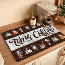 1 pieza Decoración del hogar, Alfombra absorbente de drenaje para máquina de café, Almohadilla de secado de vajilla de mostrador, Alfombrilla de lugar de cocina de diatomita, Alfombrilla de secado de platos con impresión de café, Alfombrilla de drenaje lavable antideslizante, Adecuada para la cocina y la cafetería