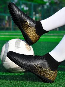 1 đôi giày đá bóng đinh Unisex, thích hợp để tập luyện trên sân cỏ nhân tạo và bề mặt cứng ngoài trời, sân tập trong nhà, đế ngoài bằng cao su bền, thiết kế buộc dây cho đội bóng đá/bóng đá chuyên nghiệp, thiết kế chống trượt hiệu suất cao - đen - Xem 6