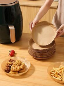 10pcs/30pcs/50pcs/100pcs/200pcs Air Fryer Disposable Baking Paper, Wood Pulp Material, Suitable For Steamer, Cheesecake Etc., Square Or Round Shape Available - Khaki - View 5