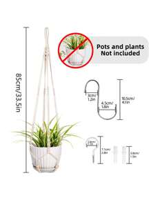 1pc Bead Decor Woven Plant Hanger - Beige - View 3