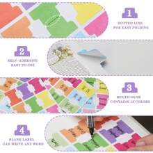 120 pezzi di linguette adesive di 3,5 cm, etichette per segnalibri e contrassegni di file scrivibili, colorati, per note di lettura, libri e classificazione di file, 10 set da 12 colori (linguette indice) - Multicolore - Visualizzare 3