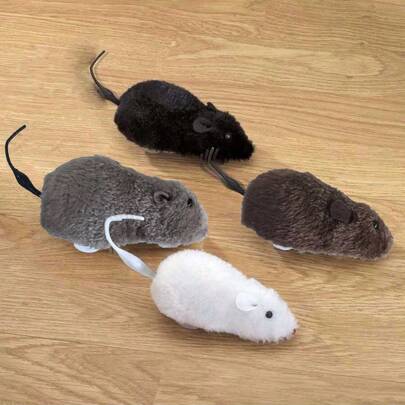 1只新奇有趣的發條絨布老鼠玩具,用於惡作劇狗貓和寵物