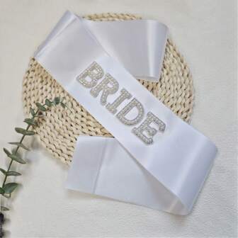 1pc Wedding Decoration Bride To Be White Faux Pearl Letter Shoulder Strap BRIDE Bachelorette Party Bridal Shower Bride Team TRIDE Etiquette Ribbon