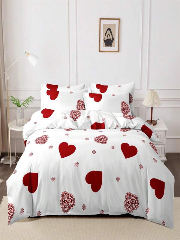 KUUP-ZHIZAO 3pcs Holiday Bedding Set: 100% Polyester 80gsm Heart Pattern Comforter Cover And Pillow Shams (1pc Comforter Cover + 2pcs Pillow Shams)