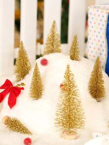 6pcs-Artificial Mini Trees, Bottle Brush Trees With Wood Base, Artificial Frosted Sisal Xmas Tree, DIY Crafts Mini Pine Tree For Decor, Party,Home,Table Craft Decorations,Winter Ornaments(Gold) Best Gifts Birthday Home Decor Christmas Decorations Room Decor Christmas Christmas Decorations Home Christmas Gifts Christmas Decor