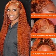 Ginger Orange Lace Front Wigs Human Hair 13x4 Deep Wave Lace Front Wigs For Black Women 180% Density Curly Colored Wigs 350# HD Transparent Ginger Wig Pre Plucked Hairline With Baby Hair