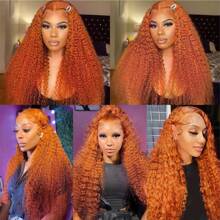 Ginger Orange Lace Front Wigs Human Hair 13x4 Deep Wave Lace Front Wigs For Black Women 180% Density Curly Colored Wigs 350# HD Transparent Ginger Wig Pre Plucked Hairline With Baby Hair