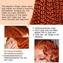 Ginger Orange Lace Front Wigs Human Hair 13x4 Deep Wave Lace Front Wigs For Black Women 180% Density Curly Colored Wigs 350# HD Transparent Ginger Wig Pre Plucked Hairline With Baby Hair