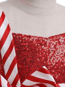 女童撞色亮片网纱蝴蝶结优雅公主裙，适合各种庆祝活动，附赠发箍 - 彩色 - 查看 5