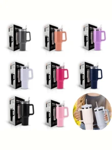 Logo Stainless Steel Double Wall Thermal Bottle Cup 1200ml With Lid And Straw - Màu xanh nhạt - Xem 3