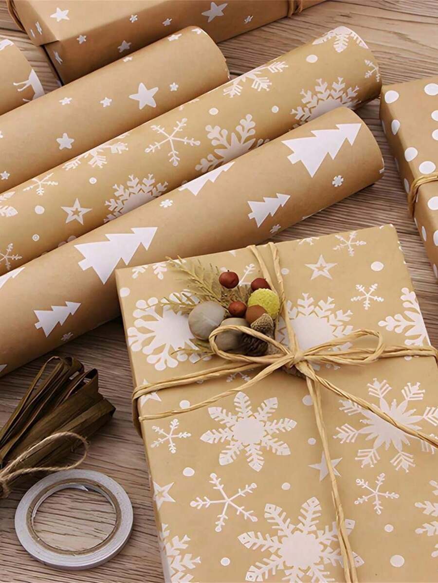 3M 300cm*43cm Natural Kraft Paper Vintage Christmas Tree Gift Wrapping Paper, DIY Gift Decoration,Christmas Valentine Day