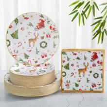7/9 Inch Reindeer & Santa Disposable Paper Plates & Napkins Set, Christmas Holiday Party Supplies,Christmas