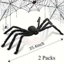 2 Packs 35.4inch Halloween Giant Hairy Spider Realistic Scary For Indoor Outdoor Home Yard Haunted Yard Decorations Car Decor Creates Spine-Tingling Atmosphere