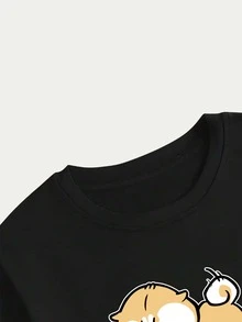 Cute Dog T-Shirt Blouse Unisex Fashion Printed Casual Premium Cotton - màu đen - Xem 4