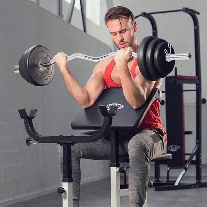 EZ Bar, EZ Curl Bar 4ft, Barbell Bar, Barbell Weight Bar With 2 Spring Clips For Home Gym Weightlifting Fitness Strength Training